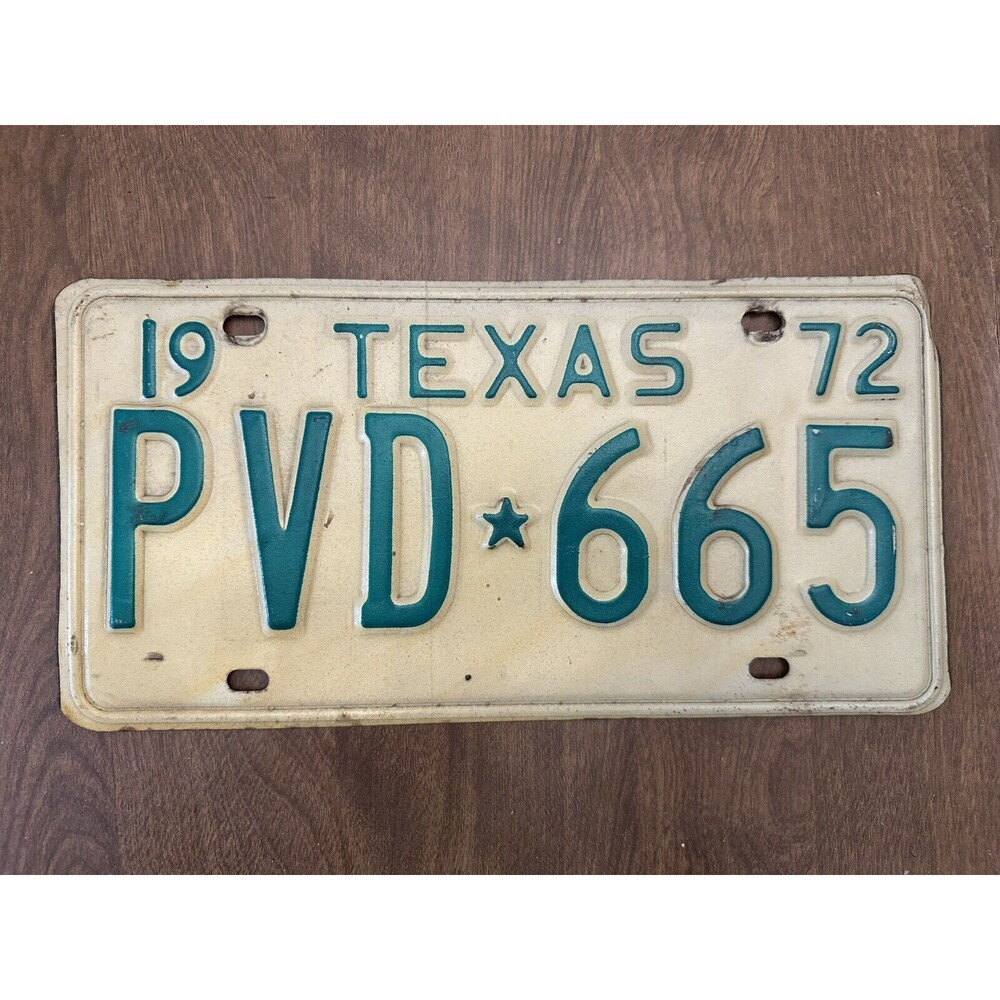 Vintage Texas 1972 Auto License Plate PVD 665 Tag Man Cave Garage Pub Wall Decor